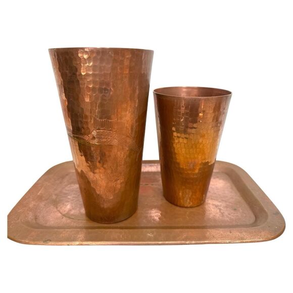 Sertodo Hammered Copper Bar Set Mexico Pitchers Tray Cups Vintage MCM - Picture 3 of 10